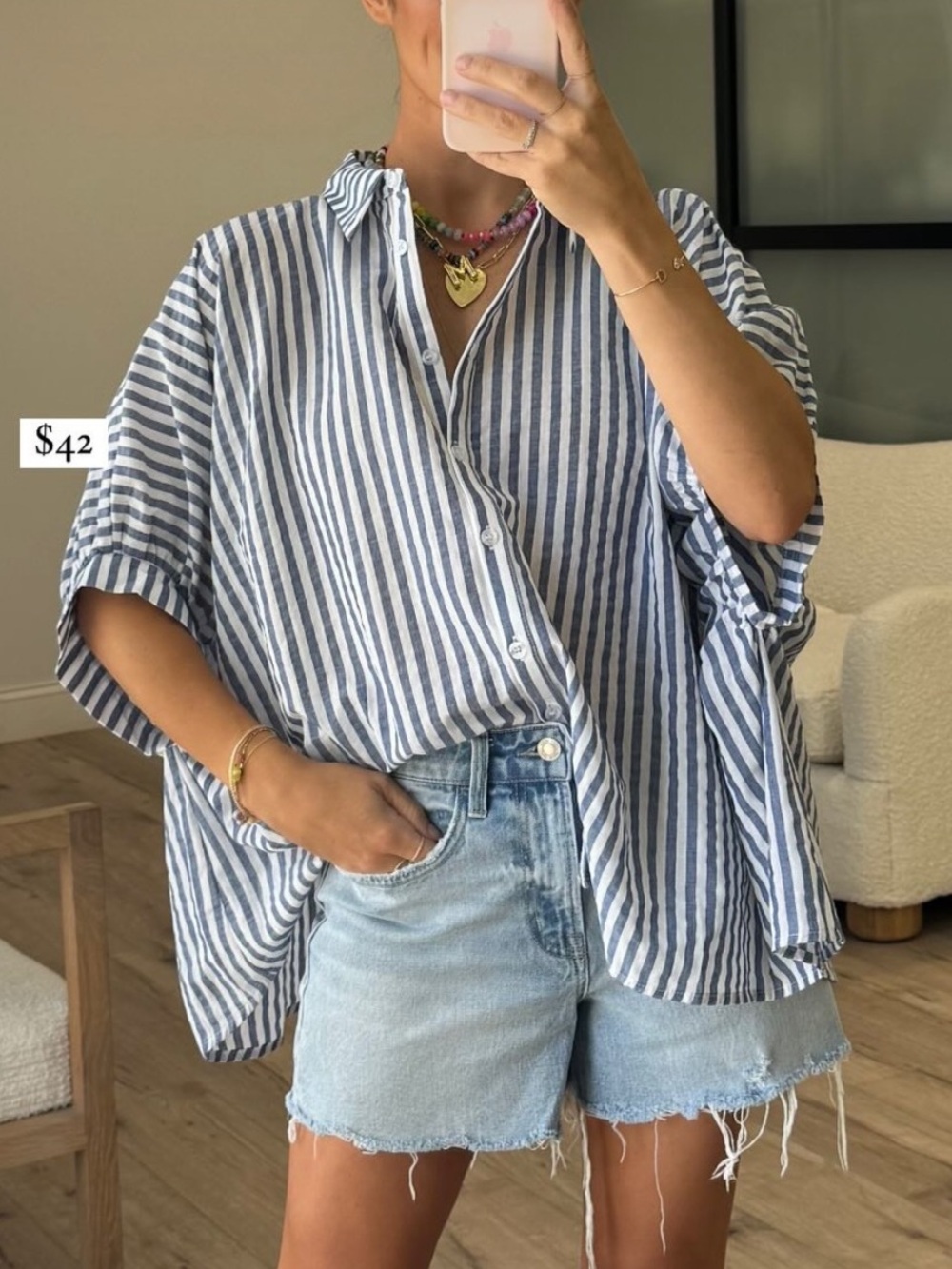 Shop Talulah Striped Oversixed  Shirt in Blue and White Stripe